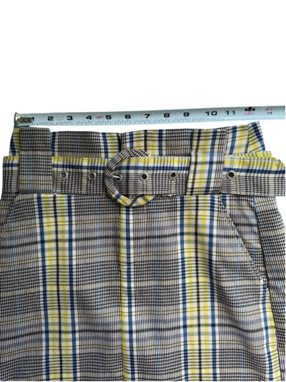 Bershka Plaid Belted Mini Skirt in Yellow and Gray Size XS Y2K Preppy Clueless